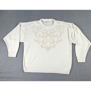 Vintage Duet Ivory Embellished Sweater Women's Pullover Beaded Scroll Design‎